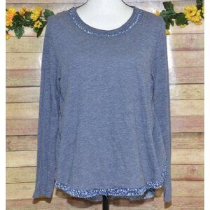 Umgee Ladies Gray Long Sleeve Pullover Shirt Top Size S Stretch Unique Trim